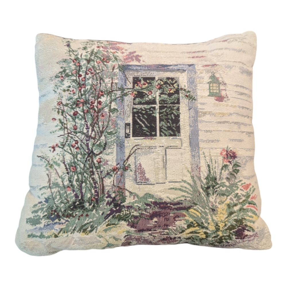 VTG 80's Riverdale Tapestry Country Spring Floral Cottage Door Accent Pillow 17"